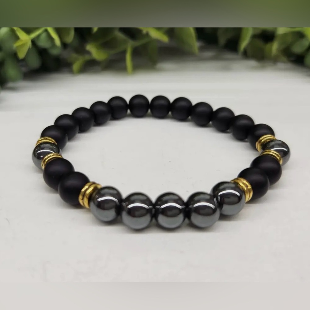 NWT Grounding/Balance - Black Obsidian Matte + Hematite 8mm Bracelet
